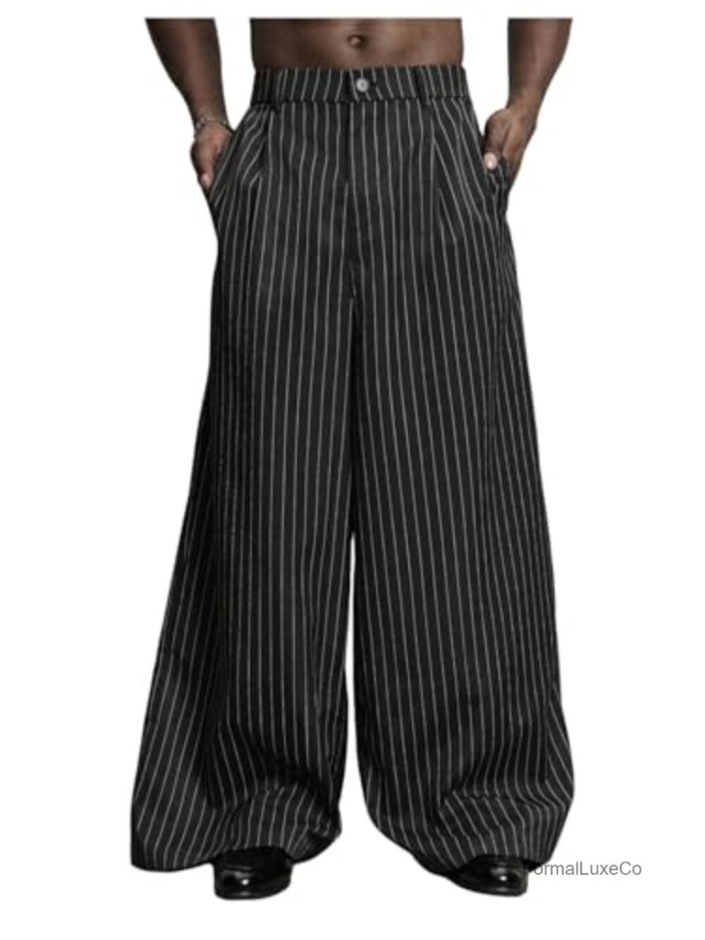 Men's Wide Leg Pleated Front Dress Pants Low Rise Business Work Slacks